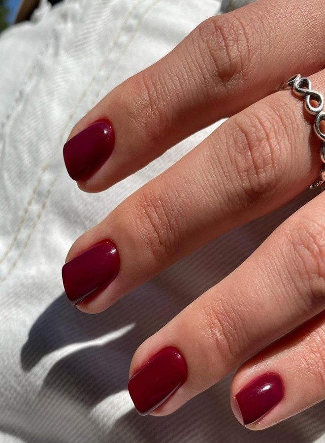 XCREANDO Wine Dark Red Press on Nails Short Square, Short Fake Nails Glue on Square Nails Press ons, Gel Glue on Nail Stick on Nail for Women Thick Reusable Solid Color Acrylic Nail 24pcs - Image 3